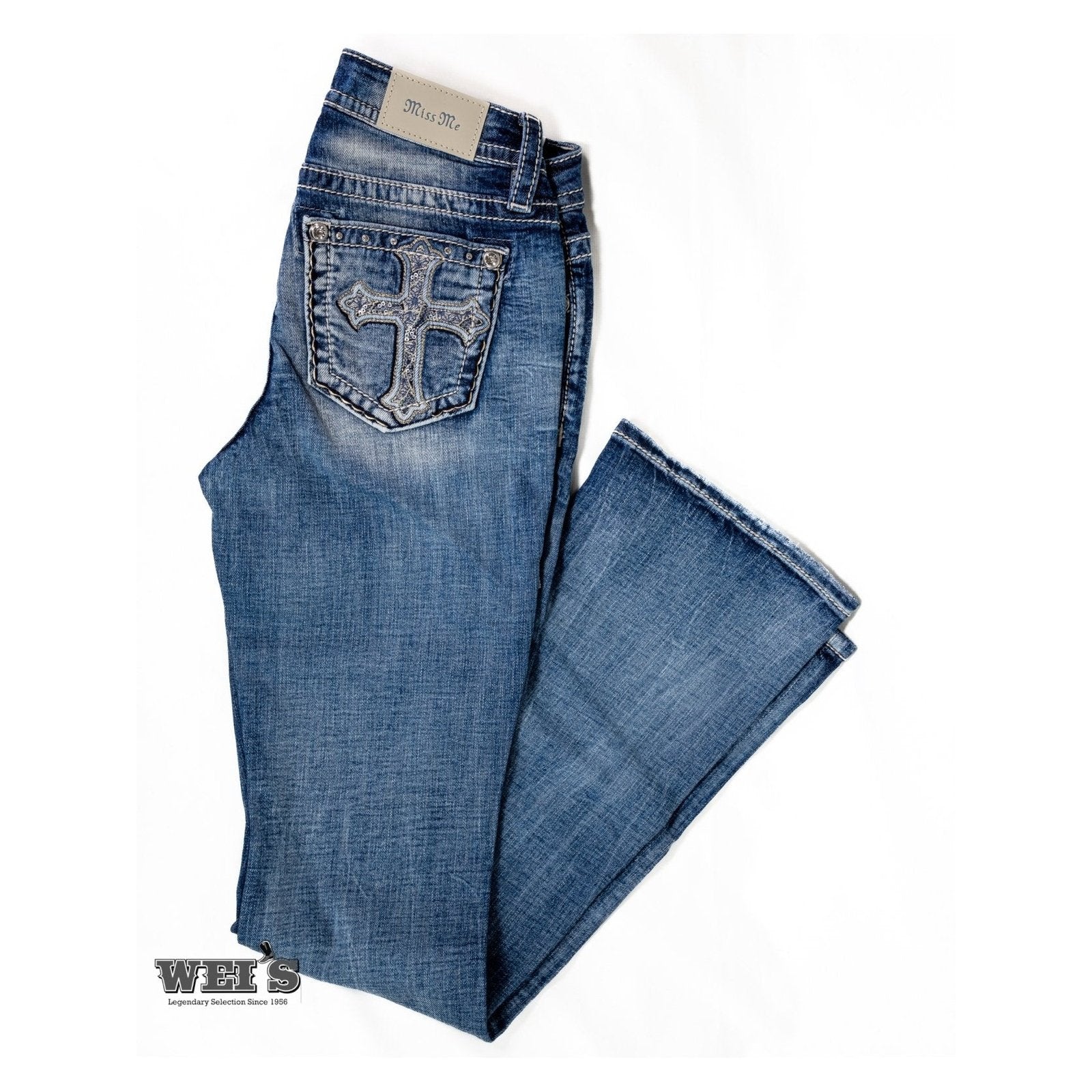 Miss Me Women’s Jeans Mid-Rise Bootcut With Cross M9141B