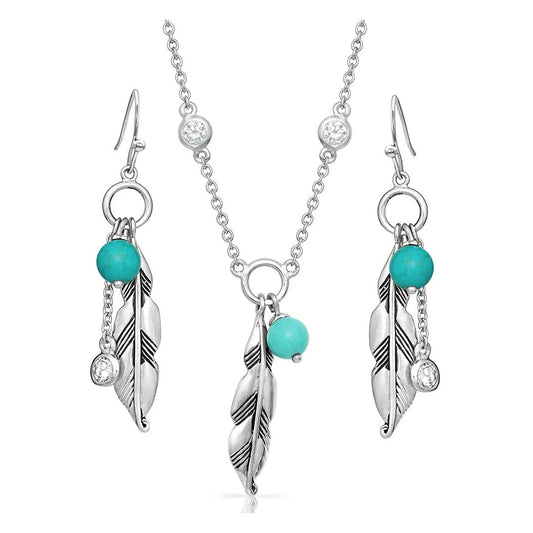 Montana Silversmiths Charming Feather & Turquoise Jewelry Set JS4827 - Wei's Western Wear