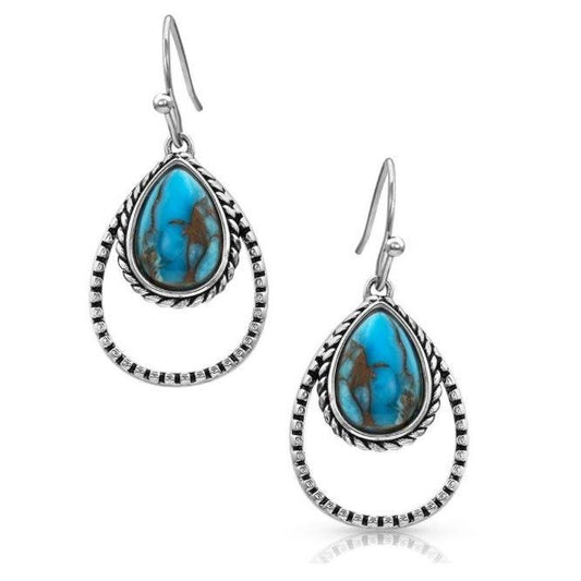 Montana Silversmiths Earrings - Double Rope Turquoise Teardrops - Montana Silversmiths