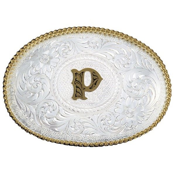 Montana Silversmiths Silver Engraved Initial P Buckle 700P - Montana Silversmiths