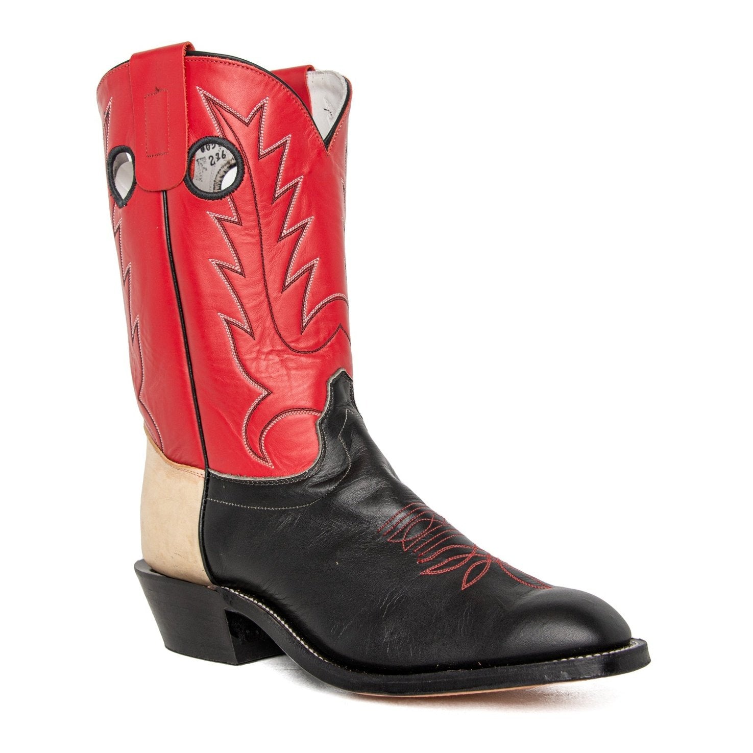 Olathe Men's Cowboy Boots 11" Rough Stock Riding Heel Black/Red 6763
