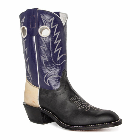 Olathe Men's Cowboy Boots 11" Rough Stock Riding Heel Black/ Purple 6763 - Olathe Boots