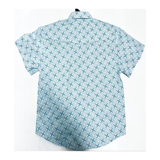 Panhandle Boy’s Shirt Turquoise Geo Print Western Snap Shirt PSBS1SR0LY - Panhandle