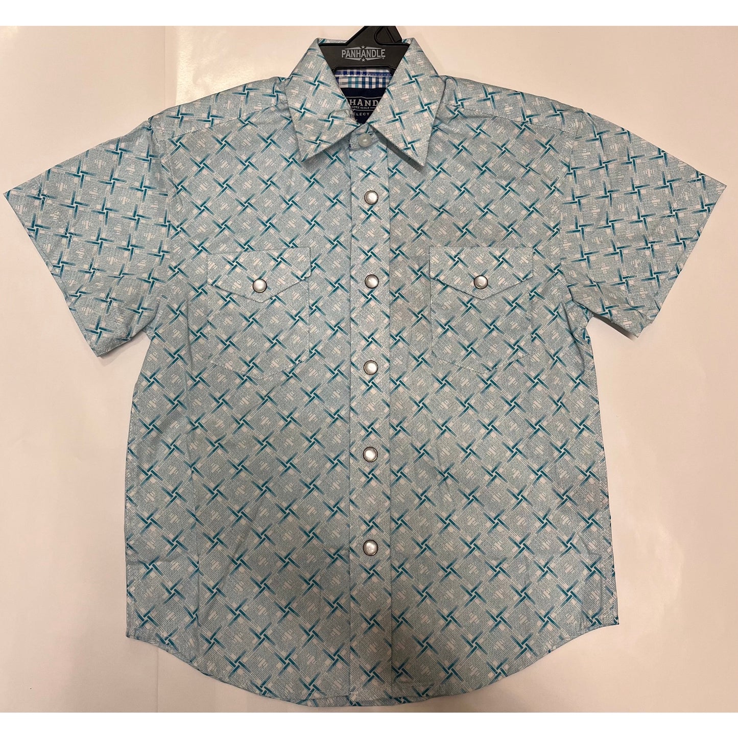 Panhandle Boy’s Shirt Turquoise Geo Print Western Snap Shirt PSBS1SR0LY