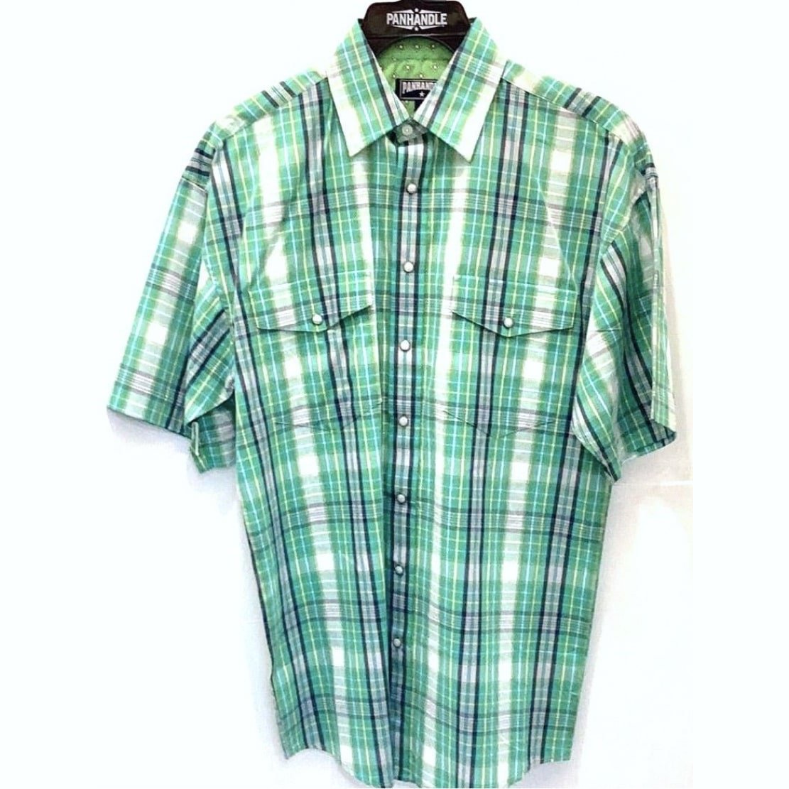 Panhandle Men’s Shirt Short Sleeve Plaid Snaps 37S2022 - CLEARANCE