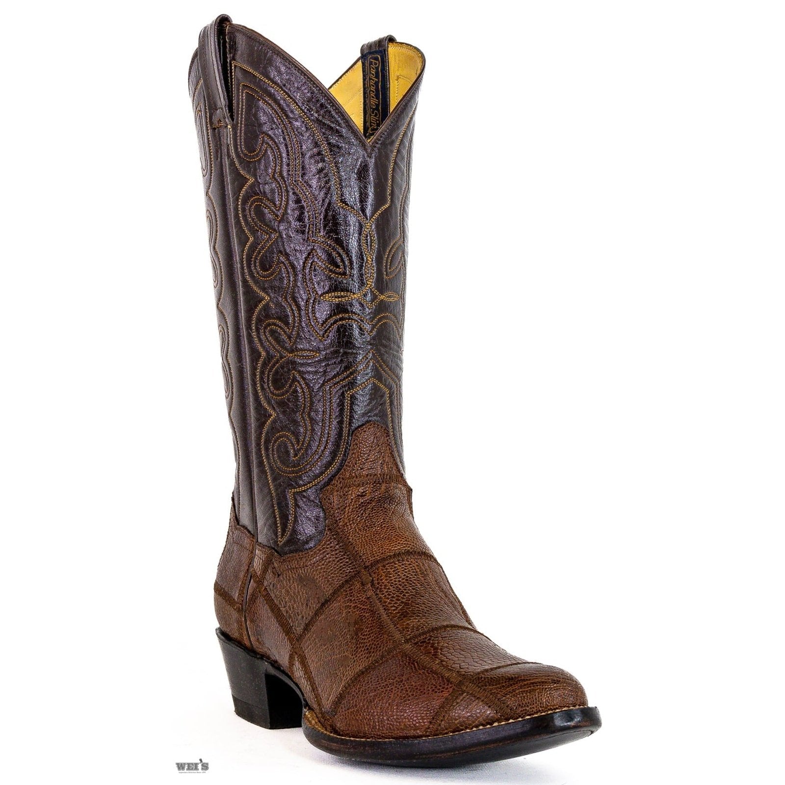 Panhandle Slim Men's Cowboy Boots 14" Exotic Ostrich Leg Patch Cowboy Heel R Toe 15-OSTRICH 25210