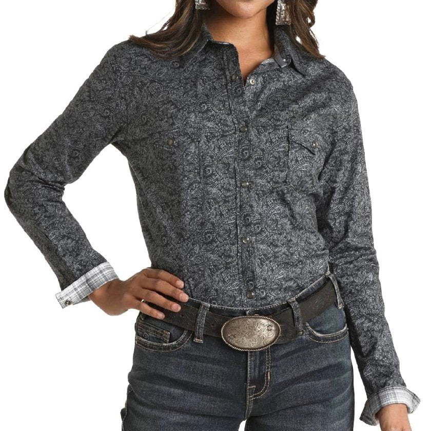 Panhandle Women’s Shirt Western Long Sleeve Paisley Snaps RSWSOSRYTB - Panhandle