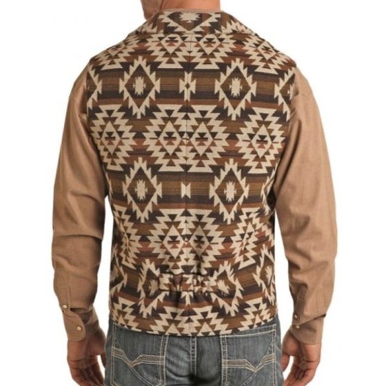 Powder River Men’s Vest Wool Aztec Allover Print 98-6645 - Powder River Outfitter