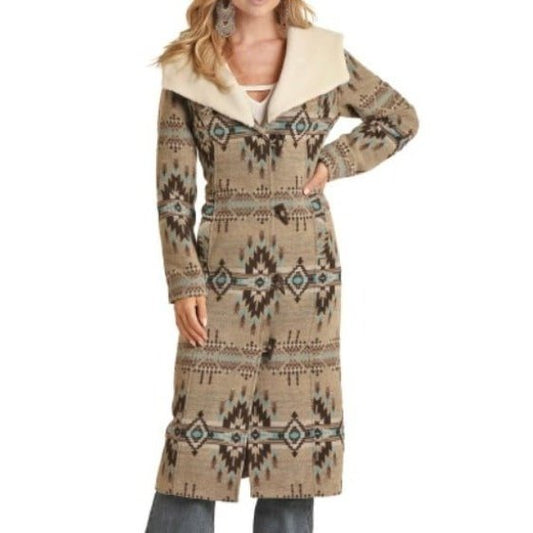 Powder River Women’s Coat Long Wooly Jacquard Brown PRWO92RZYZ - Powder River Outfitter