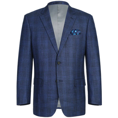 Renoir Men’s Sports Jacket Classic Fit Single Breasted Two Button Navy Plaid Jacket 249-5BL - Renoir