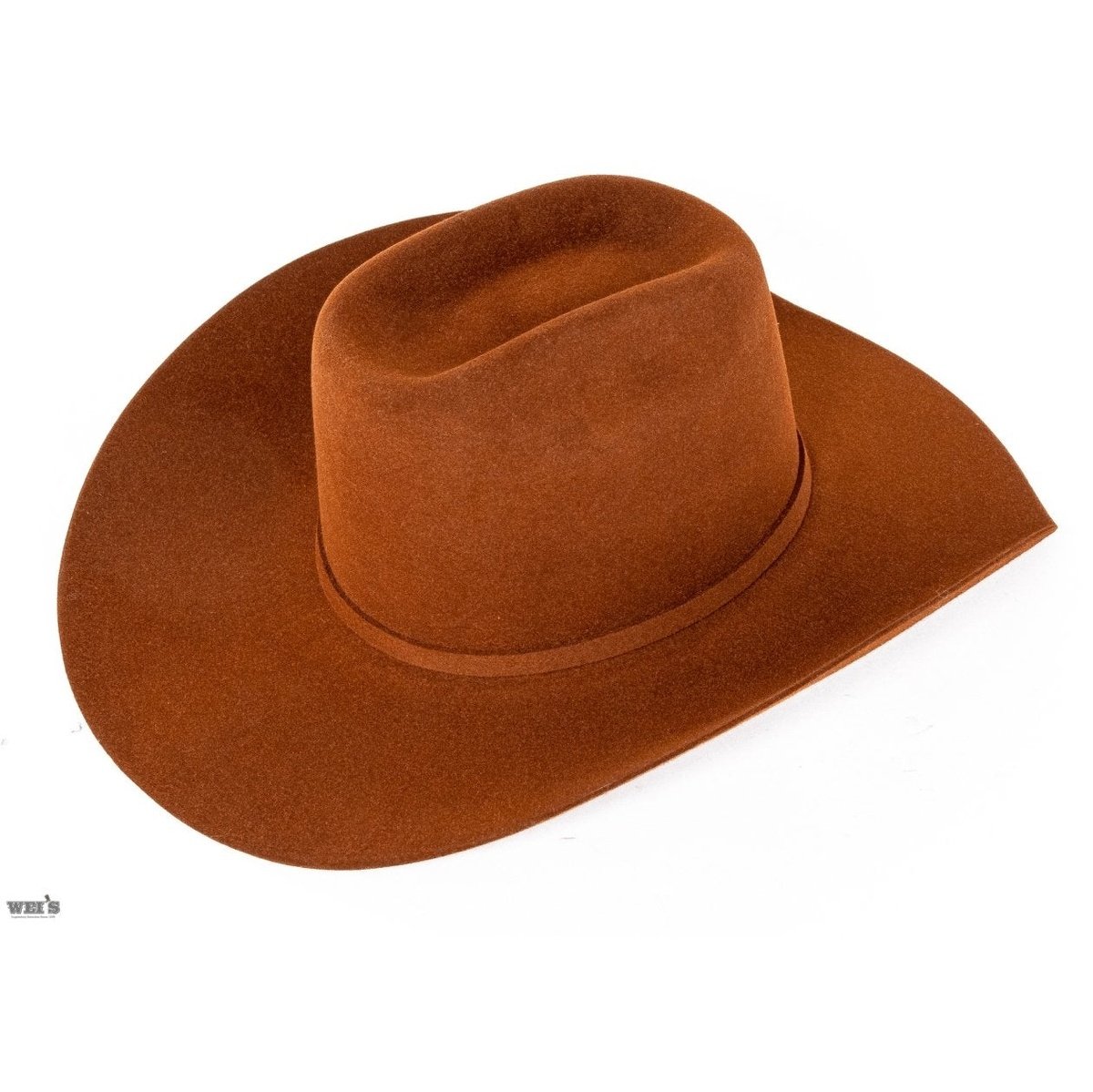 Resistol Cody Johnson 6X fur felt cowboy hat in Rust, top-down view showing brim shape.