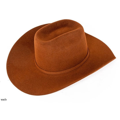 Resistol Cody Johnson 6X fur felt cowboy hat in Rust, top-down view showing brim shape.