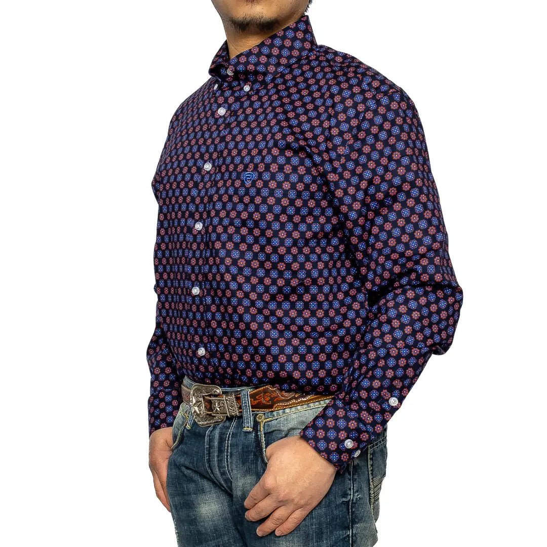 Rock & Roll Men's Blue Geo Print Shirt BMB2S03341 - Rock & Roll