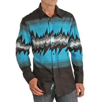 Rock & Roll Men's Shirt Long Sleeve Snaps Turquoise B2S1317 - Rock & Roll