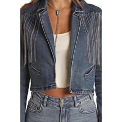 Rock & Roll Women's Fringe Denim Cropped Jacket BW92D02267