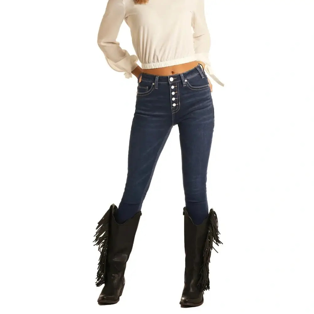 Rock & Roll Women’s Jeans High Rise Skinny Button Fly WHS6098 - Rock & Roll