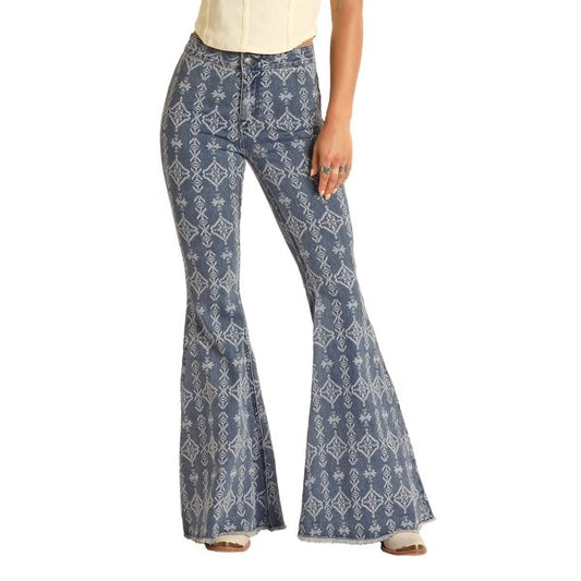 Rock & Roll Women’s Vertical Aztec Bell Bottom Jeans