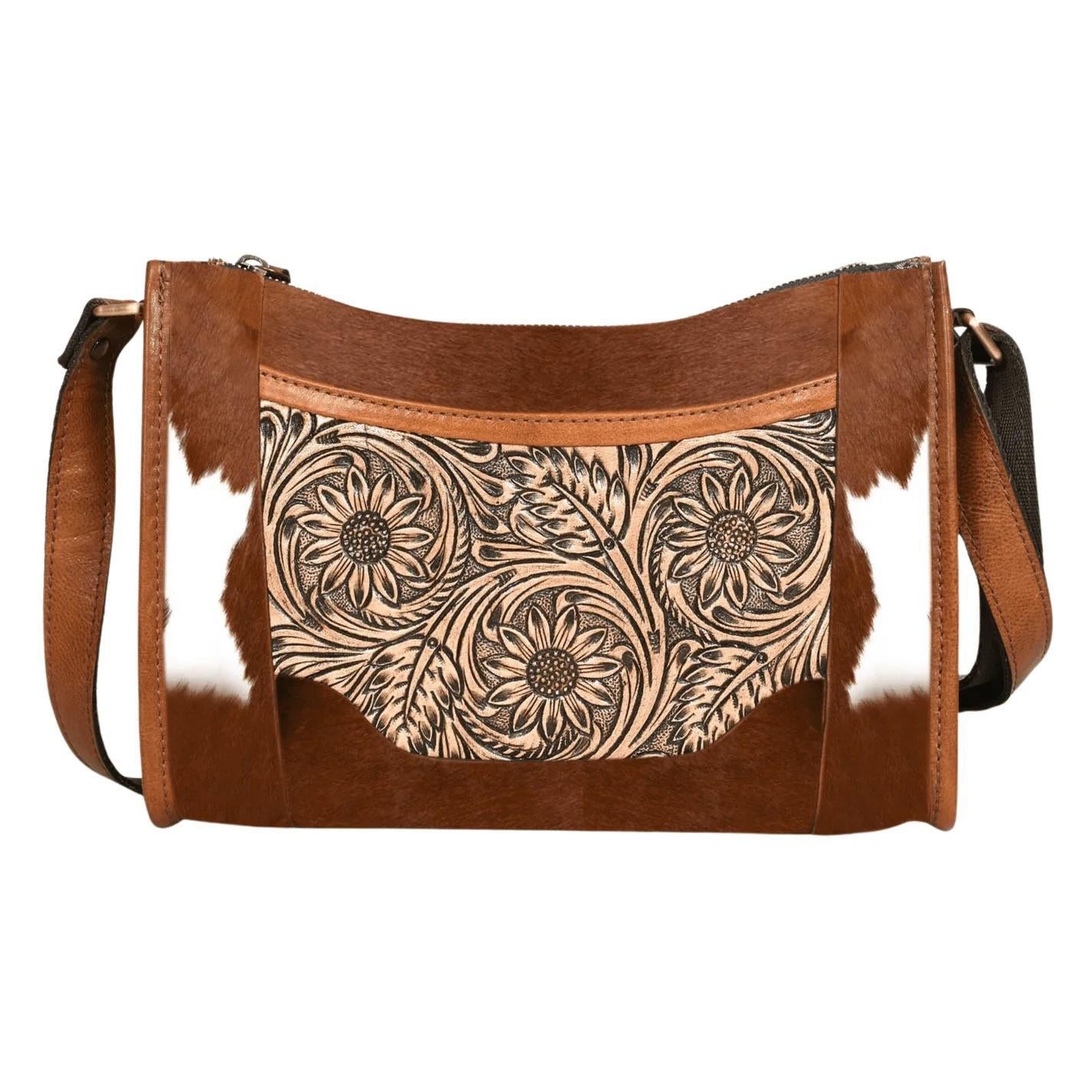 RodeoBar Nevada Western Hair On Hide Tooled Crossbody LB-200F02