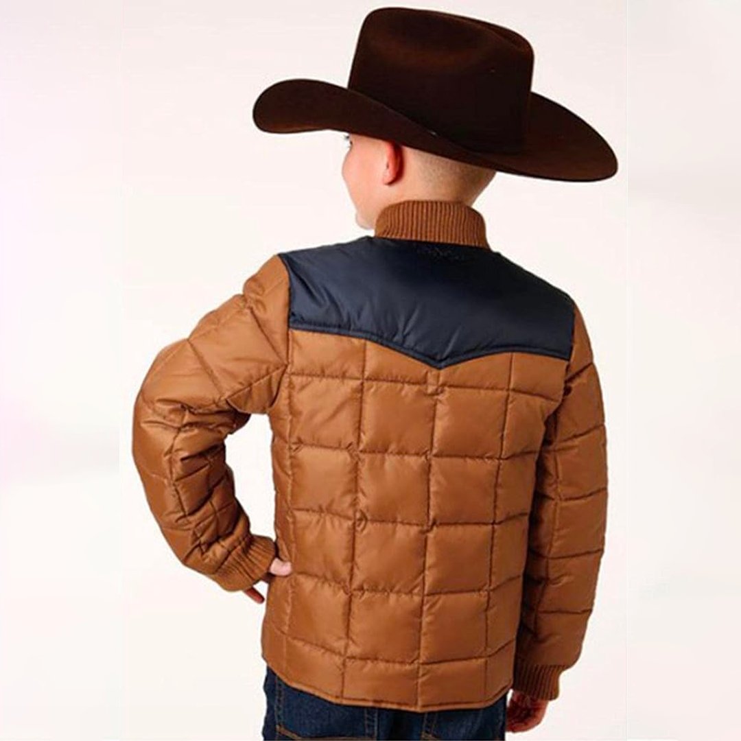Roper Boys Kids Brown Polyester Quilted Poly-Filled Jacket 03-397-0761-0532 - Roper