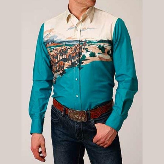 Roper Men's Shirt Long Sleeve Snaps Cattle Drive - Roper