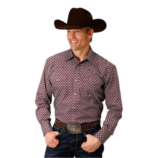 Roper Men's Western Shirt Classic Foulard In Wine 03-001-0725-6010 WI