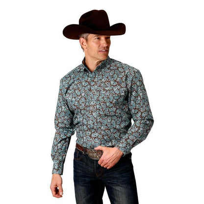 Roper Men's Western Shirt In Turquoise Mine Paisley 03-001-0625-6017 BU