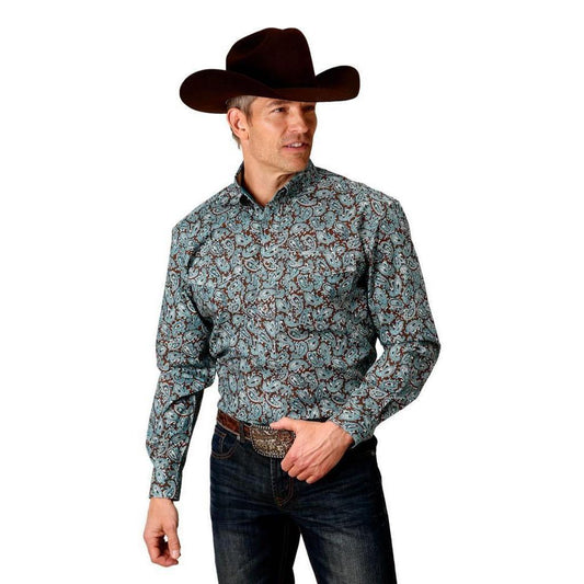 Roper Men's Western Shirt In Turquoise Mine Paisley 03-001-0625-6017 BU