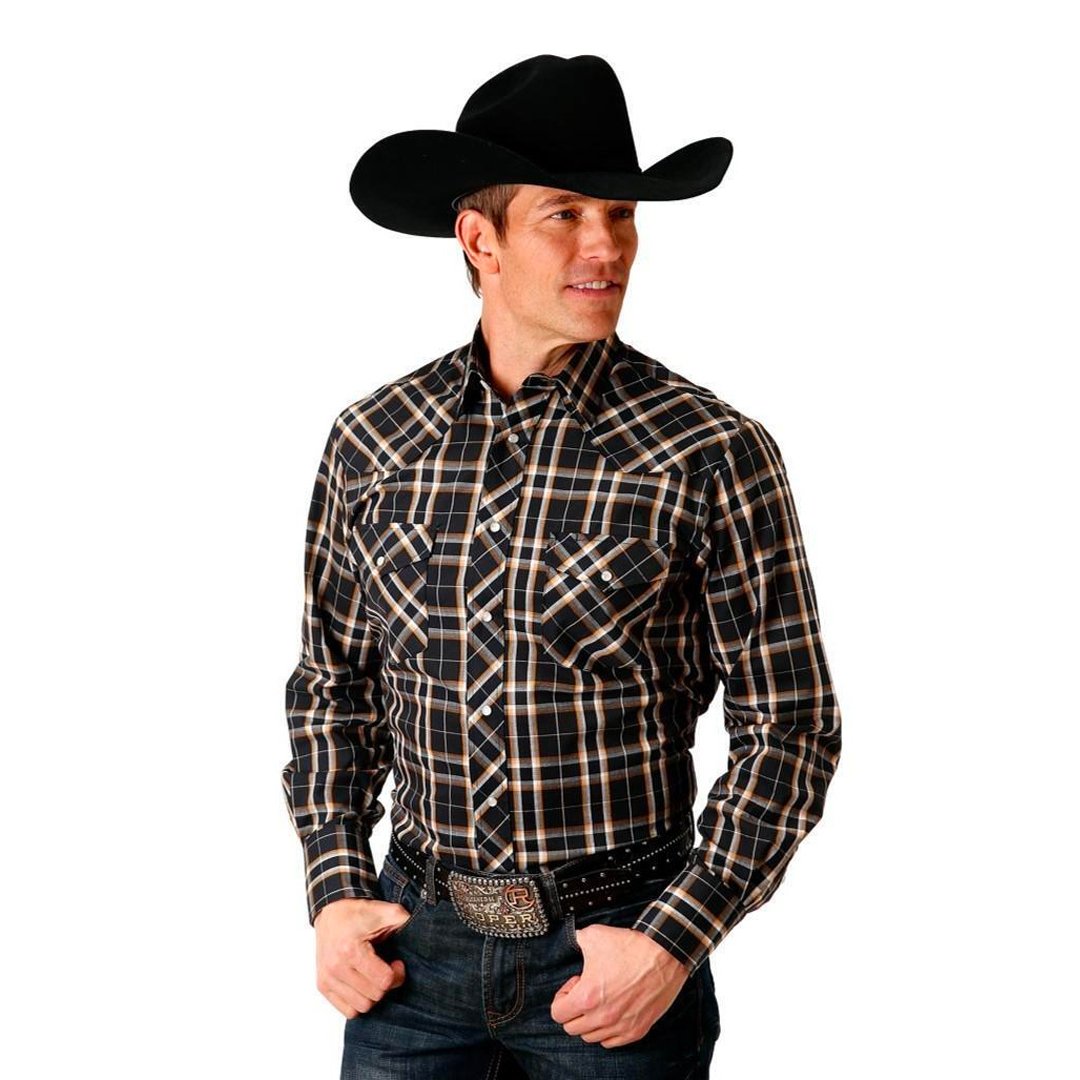 Roper Western Shirt Mens Snap L/S Plaid Navy 01-001-0171-6039