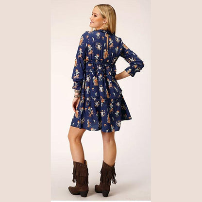 Roper Women's Dress Cowboy Toile Rayon Dress In Navy 03-057-0590-6122 BU