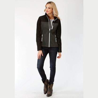 Roper Women's Grey Texture and Solid Black Bonded Softshell Jacket - Roper