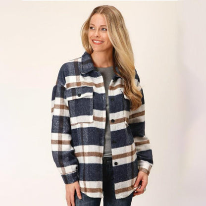 Roper Women's Large Scale Plaid Shirt Jacket Blue 03-098-0119-6620