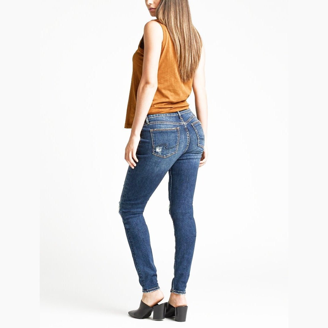 Silver Jeans Women's Elyse Mid Rise Curvy Skinny Fit Distressed