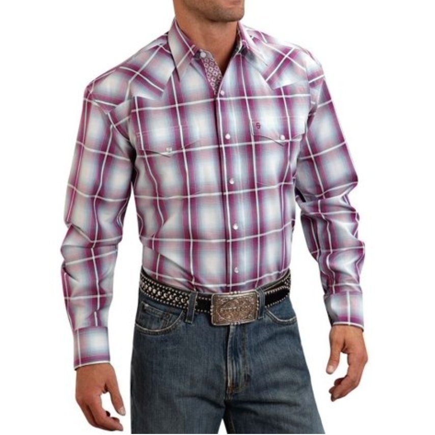Stetson Men’s Shirt Long Sleeve Plaid Snaps 11-001-0478-0306 - Stetson
