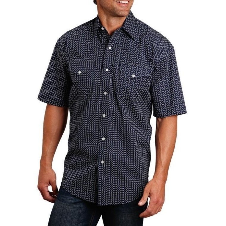Stetson Men’s Shirt Short Sleeve Navy Plaid Snaps 11-002-0425-0247 - Stetson