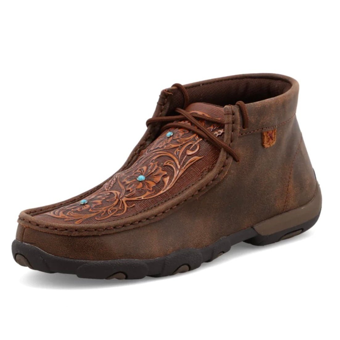 Women’s Twisted X Brown/Tooled Flowers Chukka Driving Moc WDM0081 - Twisted X