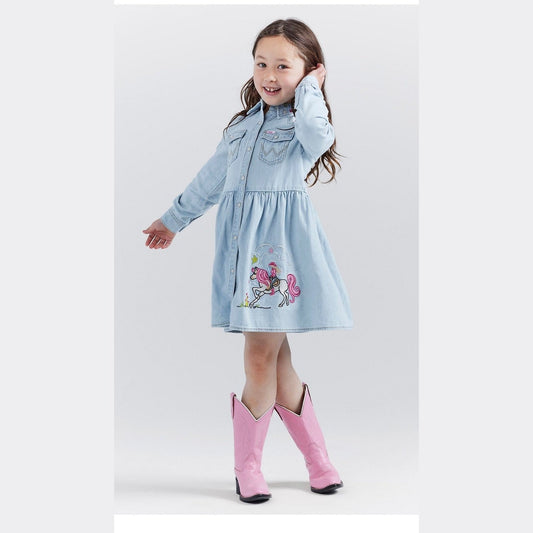 Wrangler Barbie Girl’s Embroidered Denim Shirt Dress 112344883 - Wrangler