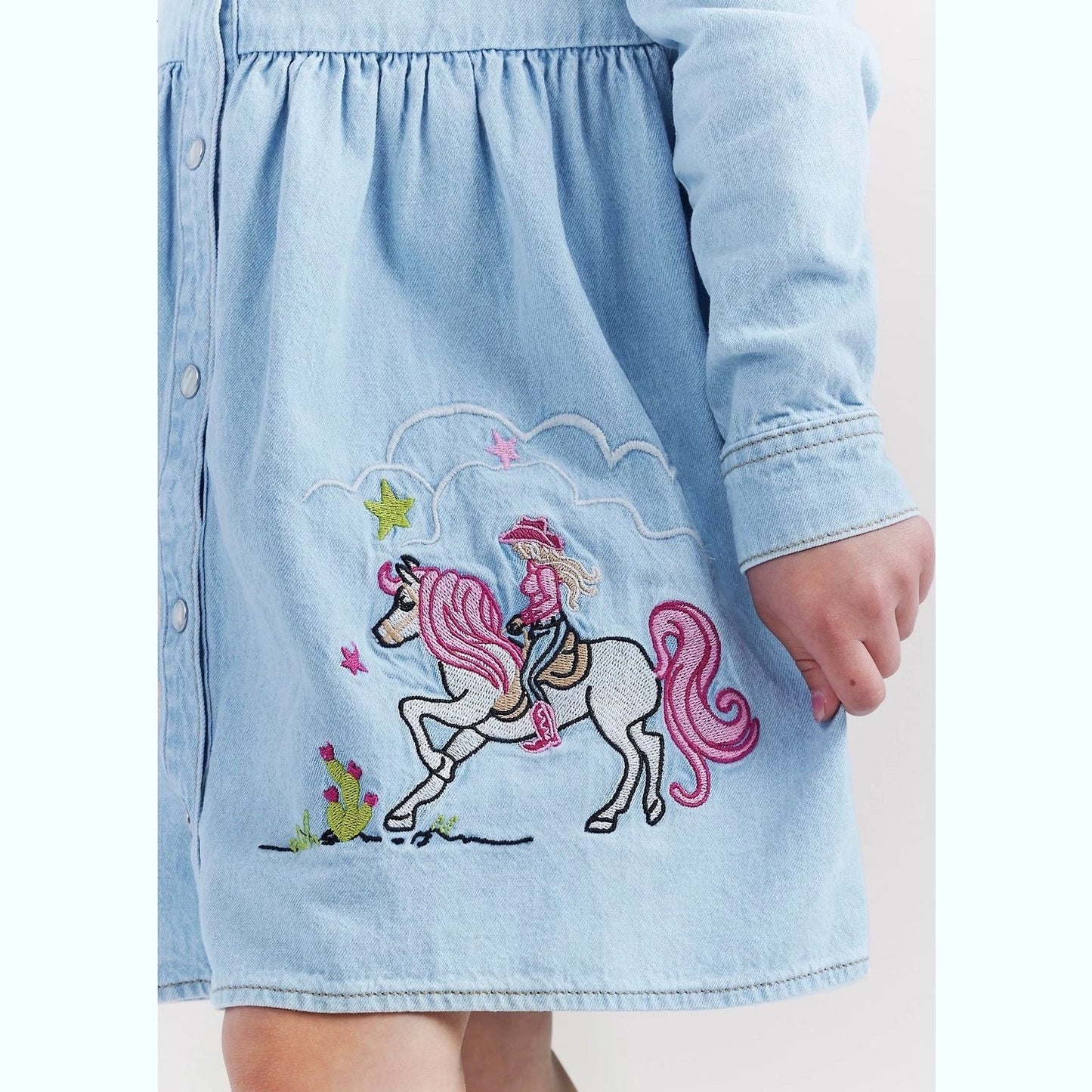 Wrangler Barbie Girl’s Embroidered Denim Shirt Dress 112344883 - Wrangler