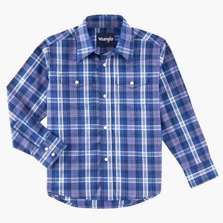 Wrangler Boy’s Shirt Western Long Sleeve Snaps Plaid Shirt 112318676 - Wrangler