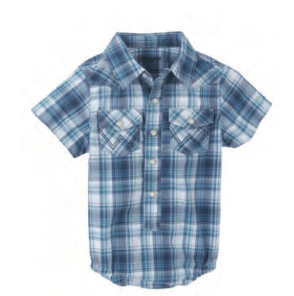 Wrangler Boy's Western Plaid Bodysuit In Turquoise 112347327 - wrangler