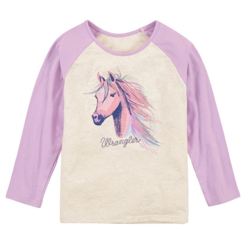 Wrangler Girl’s Oatmeal Heather Purple Horse Shirt 112317730 - Wrangler
