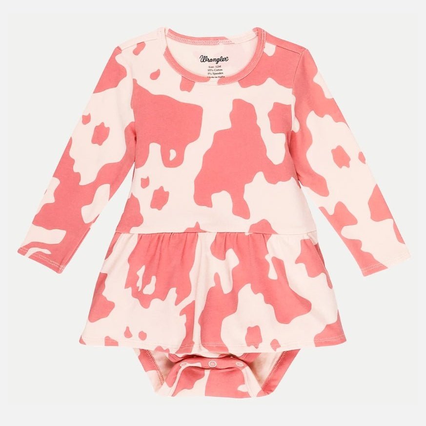pink cow dresses Wrangler Girl's Skirted Pink Cow Print Bodysuit – Wei's Western Wear