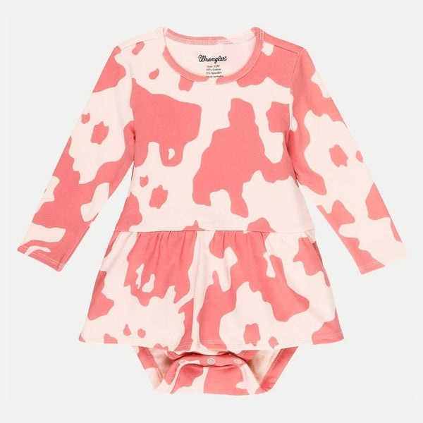 Wrangler Girl's Skirted Pink Cow Print Bodysuit Wei's Western Wear Wrangler Girl's Skirted Pink Cow Print Bodysuit Wei's Western Wear