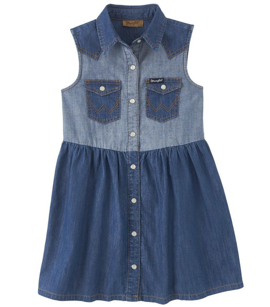Wrangler Girl's Western Denim Dress- Indigo