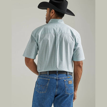 Wrangler Men’s George Strait Short Sleeve Button Down 1 Pocket Aqua Board 112327821 - Wrangler