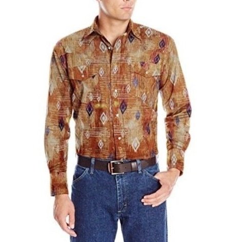 Wrangler Men’s Shirt Checotah Long Sleeve Snap