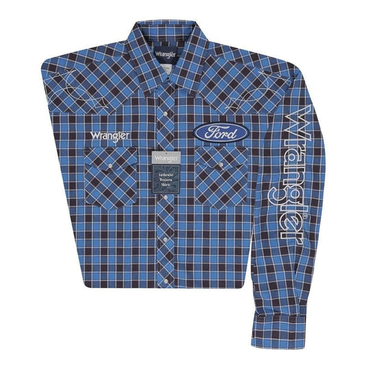 Wrangler Men’s Shirt Long Sleeve Button Down Logo Plaid MP2296M