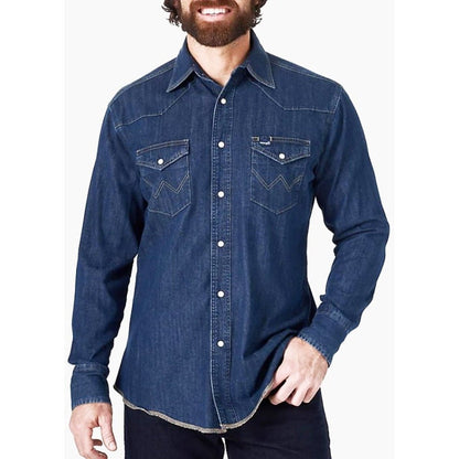 Wrangler Men’s Shirt Long Sleeve Dark Denim with Snaps MS1041D - Wrangler