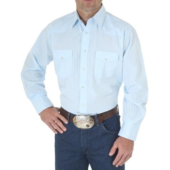 Wrangler Men’s Shirt Long Sleeve Western Dress Dobby Stripe Snap – Wei