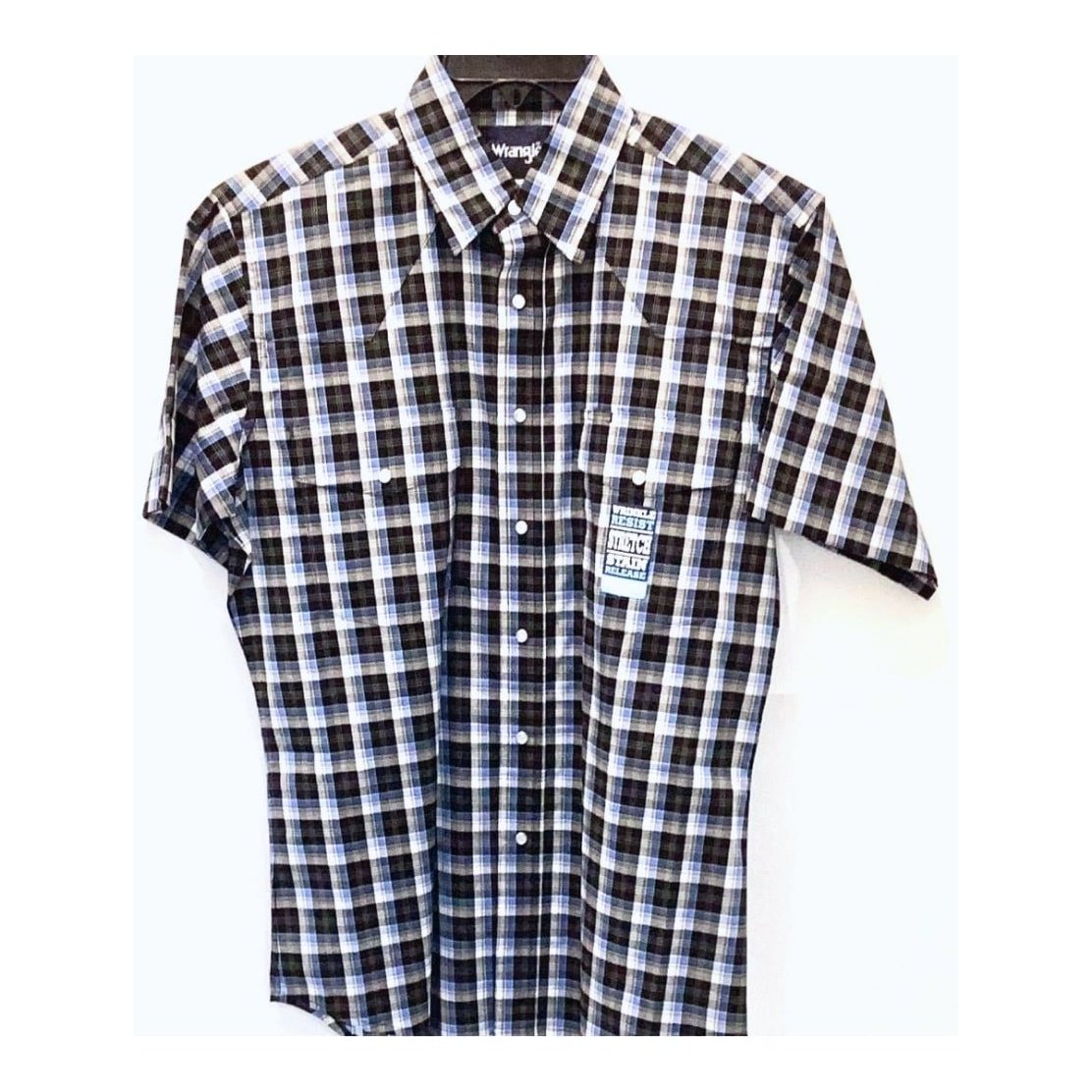 Wrangler Men’s Shirt Short Sleeve Plaid Snaps MWR27M - Wrangler