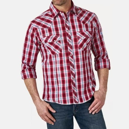 Wrangler Men's Shirt Western Long Sleeved Snap Plaid MVG284R